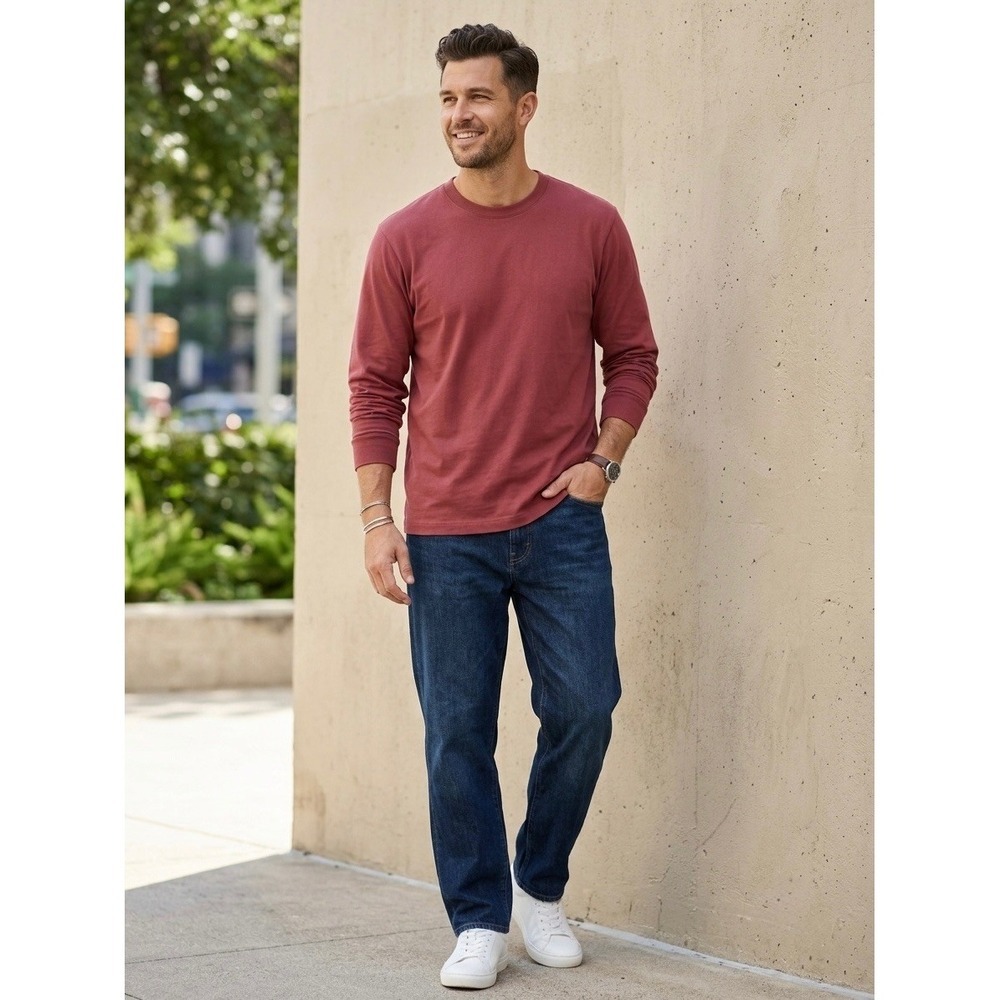 Uniqlo AIRism Cotton Crew Neck Long Sleeve T-Shirt Red Terracotta L 433839